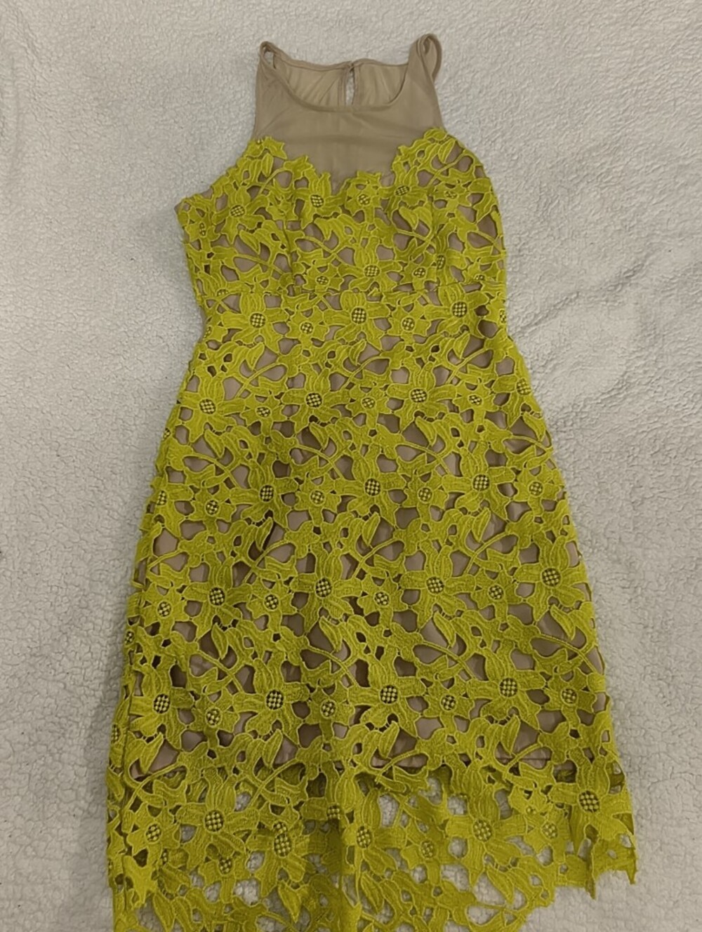 Lovers + Friends Yellow Floral Lace Sheath Dress Nude Lining Size S